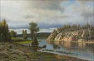 Iltavaloakallioilla. by Carl August Fahlgren