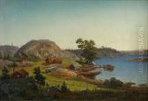 Cottages By A Fjord by Carl August Fahlgren