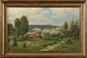Sommarlandskap Med Far O Barn by Carl August Fahlgren