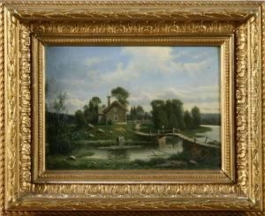 Insjolandskap Med Hus by Carl August Fahlgren