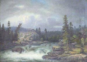 "farm House On A Hill". Signed C.a. Fahlgren L/r. Oil On Board. Measuring 8 Â¼" By 11 Â¾" by Carl August Fahlgren