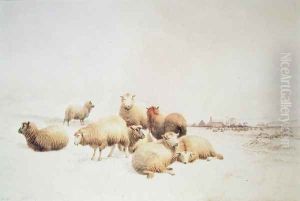Snowy Landscape with sheep by Thomas Sidney Cooper