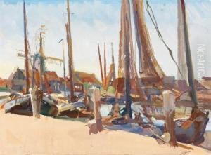 Gracht Mit Segelschiffen by Carl Fahringer