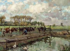 Hollandische Landschaft Mit Herde by Carl Fahringer