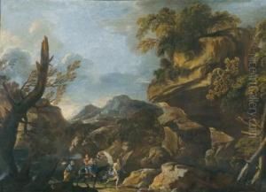 Paesaggio Montuoso Con Fuga In Egitto by Anton Faistenberger
