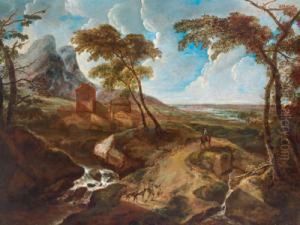 Paesaggio Fluviale Montano Meridionale Con Un Viaggiatore E Un Cavaliere by Anton Faistenberger
