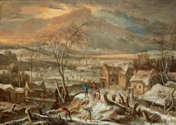Paesaggio Invernale Con Varie Figure - view 1