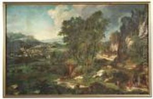 An Extensive River Landscape With A View Of Kitzbuhl. Oil/canvas/canvas thumbnail