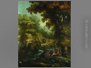 Landschaft Mit Brucke Und Rastendem by Anton Faistenberger