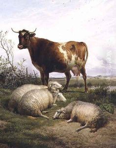 Sheep and a Cow Grazing by Thomas Sidney Cooper