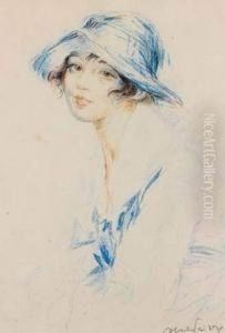 La Jeune Fille Au Chapeau Bleu by Abel Jules Faivre