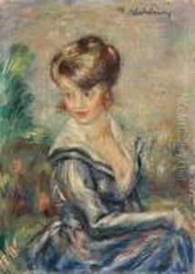 Portrait De Jeune Femme A La Robe Bleue by Abel Jules Faivre