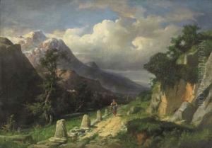 Paesaggio Montano Con Figura by Giuseppe Falchetti