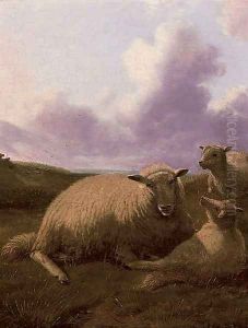 Sheep on a hillside by Thomas Sidney Cooper