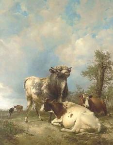 A Bull and Cows in a Landscape