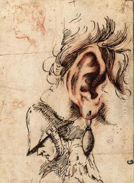 Study Of An Ear With An Earring And Three Studies Of Heads - view 1