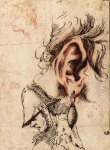 Study Of An Ear With An Earring And Three Studies Of Heads by Anielo Falcone