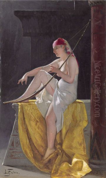 Egyptian Woman With Harp - view 1