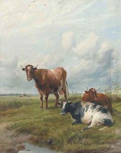 Cattle in an extensive landscape by Thomas Sidney Cooper