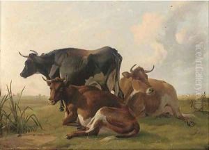 Cattle resting in an extensive landscape by Thomas Sidney Cooper