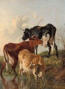 Cattle by a pond by Thomas Sidney Cooper