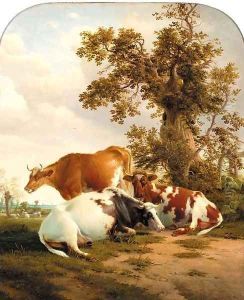 Cattle resting in a meadow 2 by Thomas Sidney Cooper