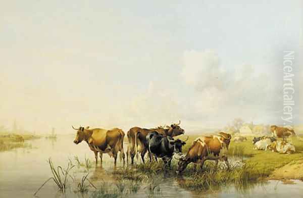 Cattle watering on the River Stour below Fordwith, Kent - view 1