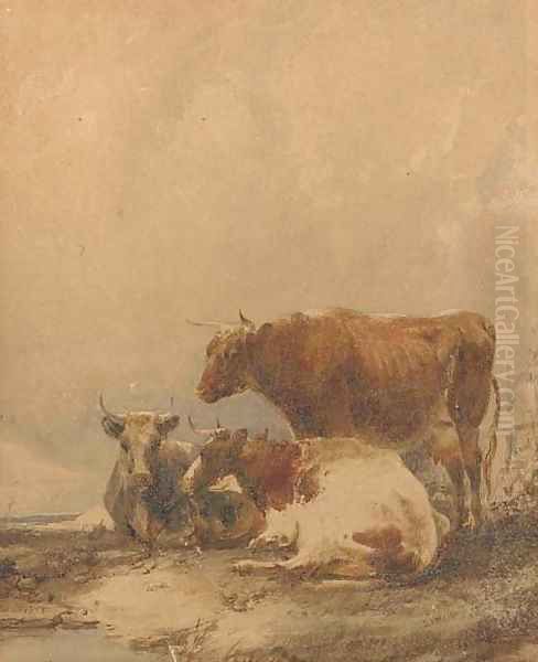Cows resting on a riverbank - view 1