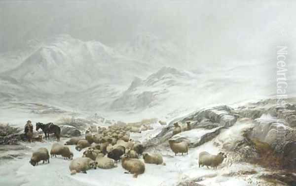 Drovers collecting their flocks under the fells, East Cumberland by Thomas Sidney Cooper