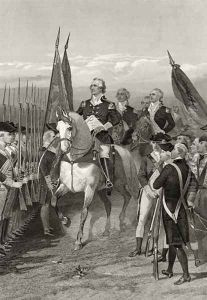 George Washington taking command of the Army, 1775, from 'Life and Times of Washington', Volume I, 1857 by Alonzo Chappel