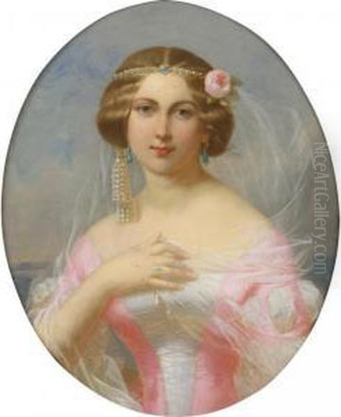 Jeune Femme Au Diademe De Perles
 [ ; Lady With A Pearl Diadem ; Pastel ; Signed Lower Right Fantin La 
Tour , Oval] - view 1