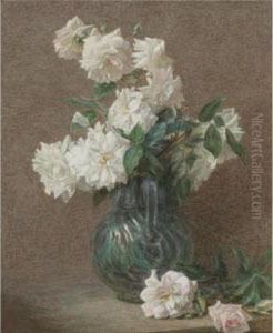 Roses Blanches Dans Une Cruche Roses Blanches Dans Une Cruche
