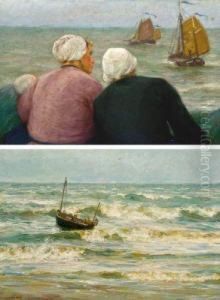 Marine Avec Bateau De Peche - Le Depart Des Pecheurs by Edgard Farasyn