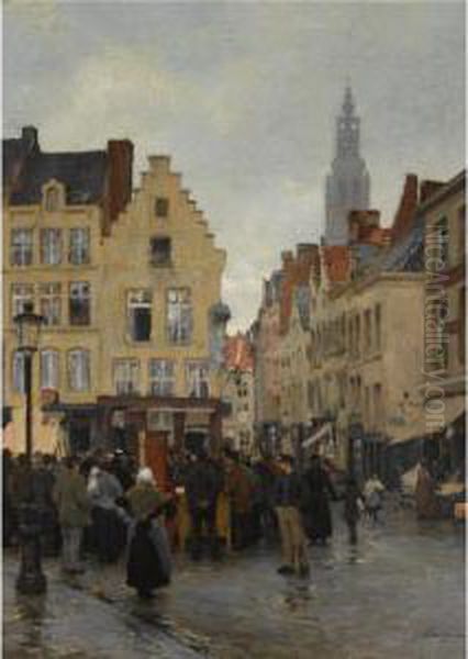 A Busy Market In Antwerp - view 1