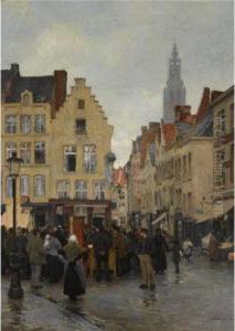 A Busy Market In Antwerp by Edgard Farasyn