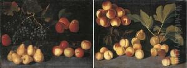 Grapes, Pears And Apples On A 
Forest Floor; And Peaches, Apricots And Figs On A Forest Floor - view 1