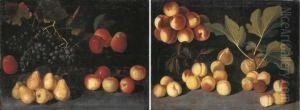 Grapes, Pears And Apples On A 
Forest Floor; And Peaches, Apricots And Figs On A Forest Floor by Giacomo Fardella