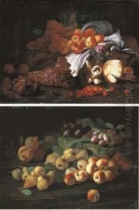 Grapes, Pears, Apples And Roses 
On A White Cloth, With Figs, Grapes And Other Fruit And Mushrooms On A 
Forest Floor; And Pomegranates, Pears, Quinces, Apples, Plums And Figs 
On A Forest Floor by Giacomo Fardella