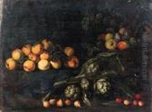 Rose, Peonie, Campanule E Altri 
Fiori In Un Fascio Racchiuso Da Unnastro Rosso, Con Fave E Mandorle En 
Plein Air by Giacomo Fardella