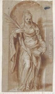 The Figure Of A Female Martyr In A Niche by Paolo Farinati