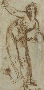 Une Femme Penchee En Avant Tenant Un Bebe Sous Le Bras by Paolo Farinati