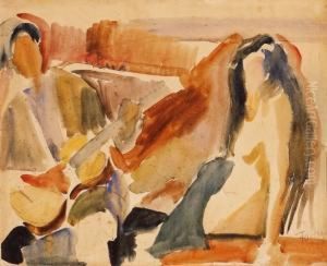 Studio Scene With A Nude And A Guitarist by Etienne Farkas