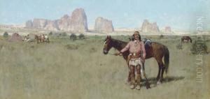 Warrior And Teepees by Henry Farny
