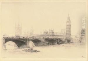 Westminster Bridge With The Houses Of Parliament Beyond by Frederick Arthur Farrell