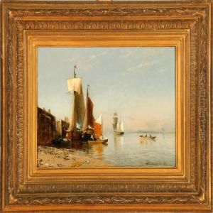 River Scene Fromdusseldorf In Gertmany by Viggo Fauerholdt