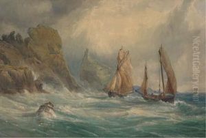 Shipping Off A Rocky Coastline, Dublin Bay by John Faulkner