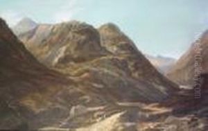 Figure In Extensive Lake And Mountain Landscape by John Faulkner
