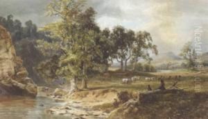 Figure Resting By A River With Cattle Nearby