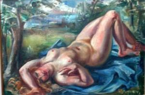 Nu Allonge Sous Les Arbres by Andre Favory