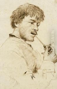 Ritratto Di Giovane Uomo Che Fuma La Pipa by Giacomo Favretto